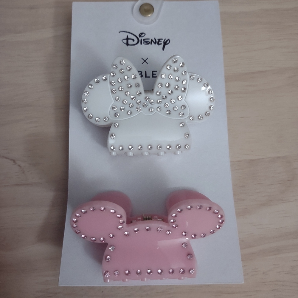 Disney Baublebar Minnie Mickey Mouse White Pink Crystal Hair Clip Accessory Y2K